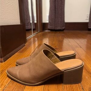Madden Girl Cognac Block Heel Mules
